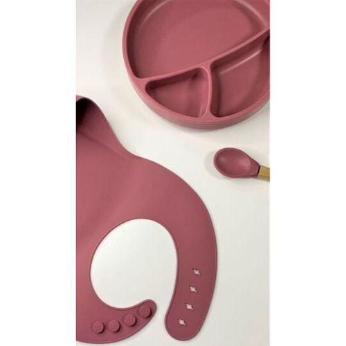 OiOi Blw II Silikon Beslenme Seti 3lü (Tabaklı) Velvet Rose
