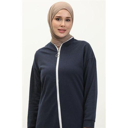 Bisiklet Yaka Fermuarlı Uzun Tunik Sade Basic Spor Takımı - 03044.015 - Lacivert