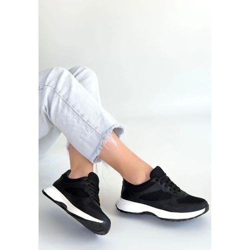 Slar Siyah Cilt Simli Bağcıklı Spor Ayakkabı