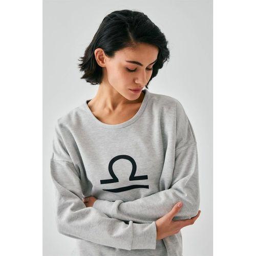 Kadın Gri Terazi Burcu Oversize 2 İplik Eşofman Ev Giyim Takımı