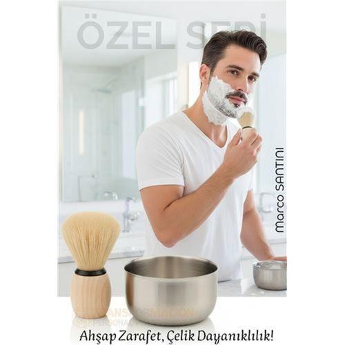 Klasik Tıraş Seti – Ahşap Saplı Fırça & 304 Paslanmaz Çelik Tıraş Tası
