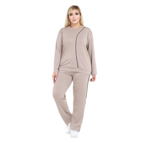 Melsay Butik Büyük Beden Bej Lacivert Çizgi Detay Modal Kadın Eşofman Takımı