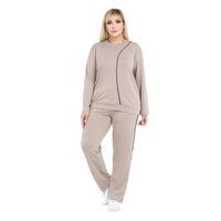 Melsay Butik Büyük Beden Bej Lacivert Çizgi Detay Modal Kadın Eşofman Takımı