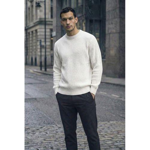 Pilar Oversize Selanik Örgülü Bisiklet Yaka Erkek Triko Kazak - Ekru