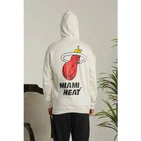 Unisex Kapşonlu Baskılı Sweetshirt - Beyaz