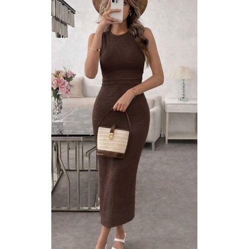 Kadın Askılı Bisiklet Yaka Beli Büzgülü Uzun Bürümcük Elbise