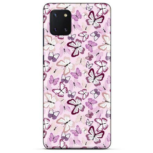 Huawei Y5P Kılıf Kelebek Etkisi (2) Kabı Mor Beyaz