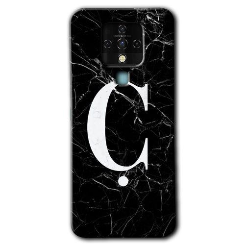 Tecno Camon 16 Kılıf HD Desen Baskılı Arka Kapak - Siyah Mermer Desenli Ç Harfi