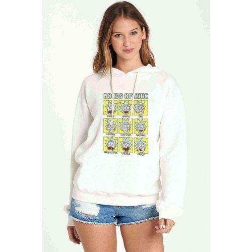 Rick And Morty Ruh Hali Rick Baskılı Beyaz Kadın Kapşonlu Sweatshirt