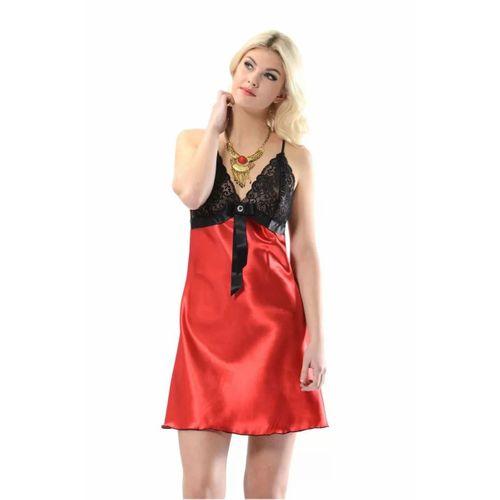 Kırmızı Dantelli Saten Gecelik - M-383