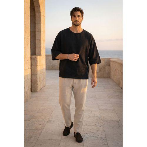 Castiel Bisiklet Yaka Fakir Kol Oversize Kısa Kol T-shirt - Siyah