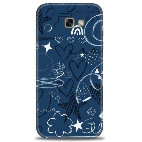 Samsung Galaxy A7 2017 / A720 Kılıf HD Baskılı Kılıf - Notalar ve Kalpler Mavi + Tam Ekran Koruyucu