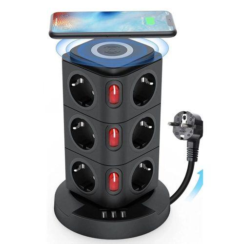 Termal Akım Korumalı Isıya Dayanıklı 3 Usb 12 Priz Ve Wireless Kablosuz Şarj 2.4 Amper Kablolu Priz