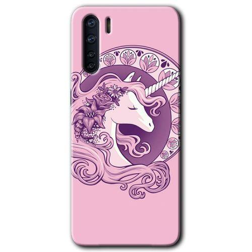 OPPO Oppo A91 Kılıf HD Desen Baskılı Arka Kapak - Unicorn-Pembe