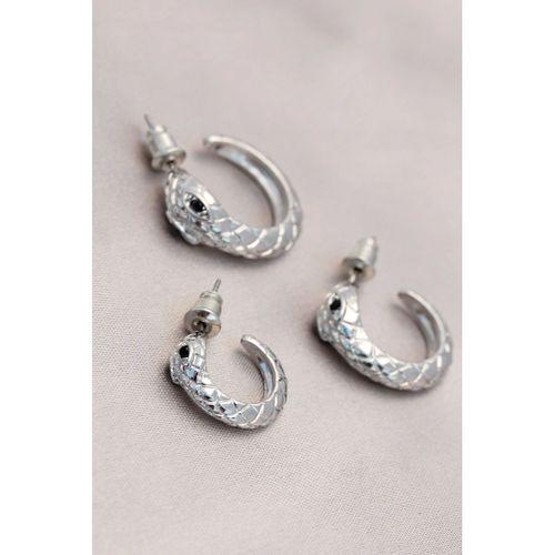Yılan Tasarımlı Halka Model Gümüş Metal Küpe Seti
