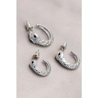 Yılan Tasarımlı Halka Model Gümüş Metal Küpe Seti