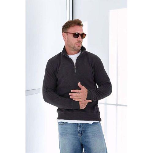 Selanik Örme Yarım Fermuar Erkek Sweatshirt - Antrasit