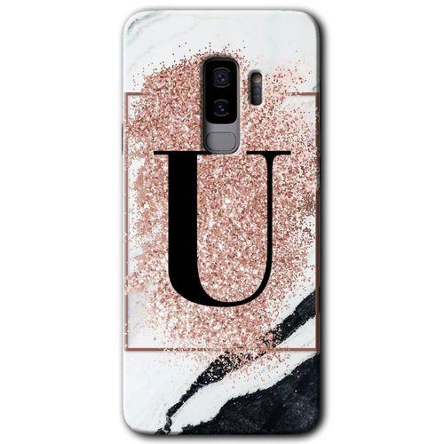 Potkal Hediye Fabrikası Samsung Galaxy S9 Plus HD Baskılı Kılıf + 9D Tam Ekran Koruyucu - Pembe Mermer Desenli U Harf