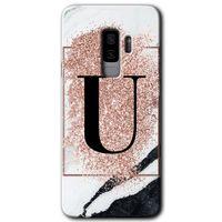 Potkal Hediye Fabrikası Samsung Galaxy S9 Plus HD Baskılı Kılıf + 9D Tam Ekran Koruyucu - Pembe Mermer Desenli U Harf