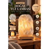 Çankırı 2-3 Kg Gri Doğal Kaya Tuzu Lambası Ahşap Kaideli Dekoratif Lamba