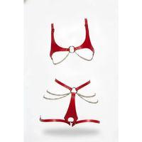 Kırmızı Harness Takım Deri Zincir Detaylı Vücut Aksesuarı - Brf1384