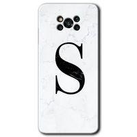 Poco x3 NFC Kılıf Baskılı Kapak - Beyaz Mermer Desenli S Harfi + 5D Tam Kaplayan Cam