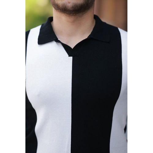 Erkek Kısa Kollu Polo Yakalı Blok Desenli Triko Bluz