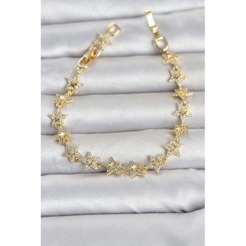 Sıralı Yıldız Model Zirkon Taşlı Gold Renk Pirinç Kadın Bileklik