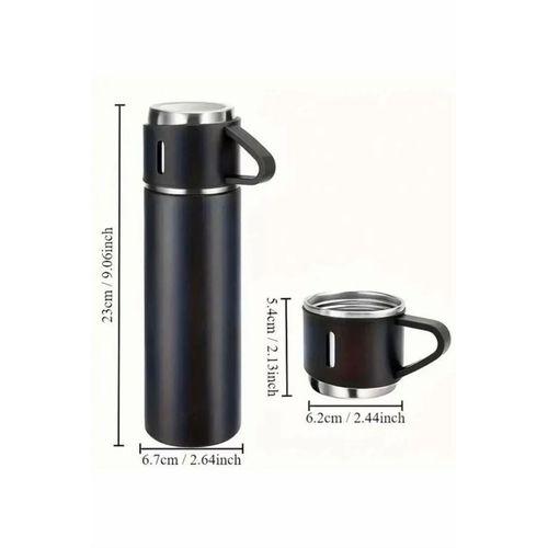 Termos Seti 3'lü Bardak Seti Isı Dayanıklı Siyah Paslanmaz Çelik Vakumlu