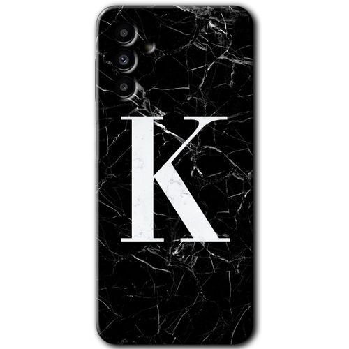 Galaxy M23 Kılıf HD Desen Baskılı Arka Kapak - Siyah Mermer Desenli K Harfi