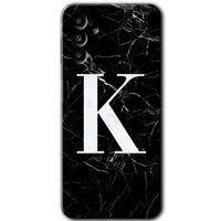 Galaxy M23 Kılıf HD Desen Baskılı Arka Kapak - Siyah Mermer Desenli K Harfi