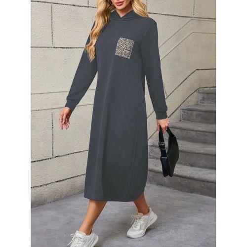 Kadın Uzun Kollu Kapşonlu Cep Detaylı Viskon Iki Iplik Maxi Elbise