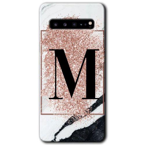 Potkal Hediye Fabrikası Samsung Galaxy S10 Plus Kılıf HD Desen Baskılı Arka Kapak - Pembe Mermer Desenli M Harfi