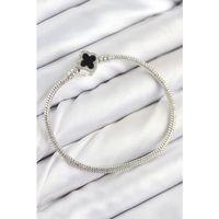 Pirinç Charm Zirkon Taşlı Yonca Model Gümüş Renk Kadın Bileklik