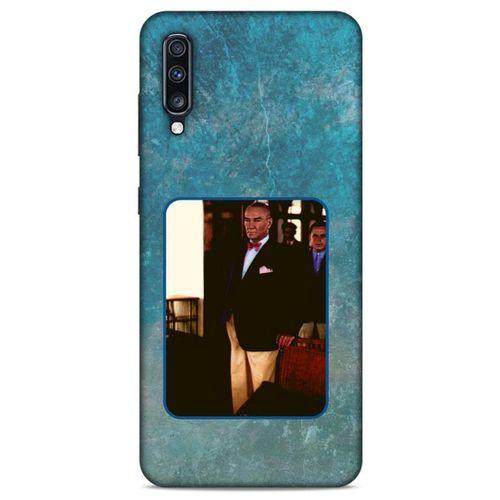 Samsung Galaxy A70 Kılıf Atatürk (30) Silicone Case Turkuaz Taş