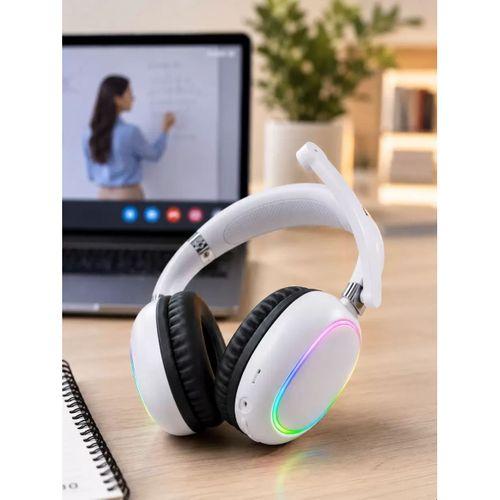 Bluetooth 5.0 Beyaz Kulak Üstü Kablosuz Kulaklık Mikrofonlu Rgb Aydınlatmalı