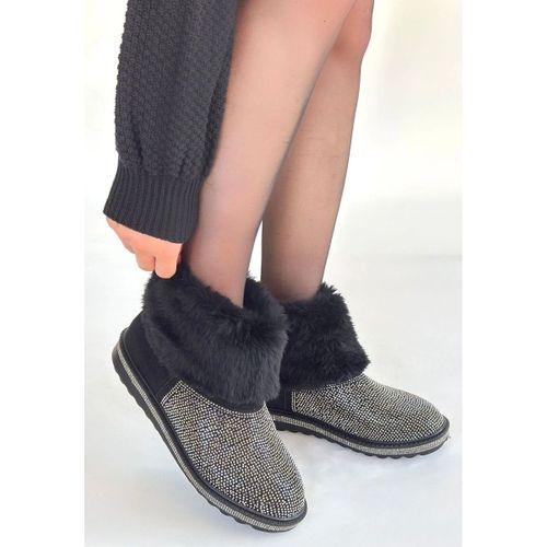 Linka Siyah Süet Gümüş Boncuk İşlemeli Bot