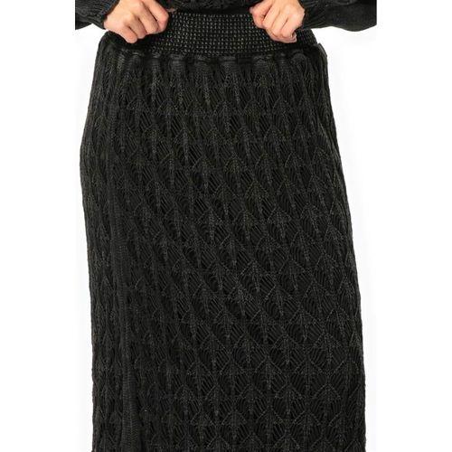 Beli Lastikli Elvan Sonbahar ve Kışlık Uzun Örgü Triko Etek Füme Fm