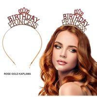 Birthday Princess Kristal Taç Rose Gold Renk Şık Aksesuar