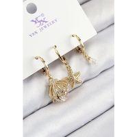 Pirinç Zirkon Taşlı 3'lü İstiridye Ve Yıldız Model Gold Renk Kadın Küpe