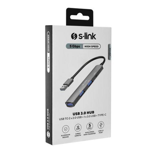 S-LINK SW-U322, USB3.0 to 2xUSB 2.0, 1xUSB 3.0, 1xType-C, Metal, USB HUB