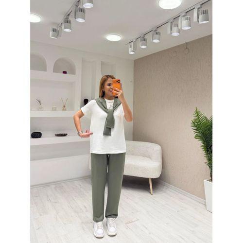 Kadın şal Dahil Bisiklet Yaka Bluz Ve Pantolon üçlü Takım