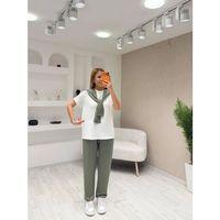 Kadın şal Dahil Bisiklet Yaka Bluz Ve Pantolon üçlü Takım