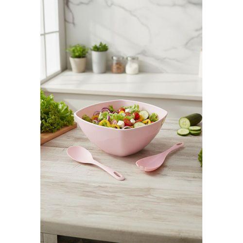 3,5 Lt Soft Pembe Akrilik Kare Salata ve Servis Kasesi Seti – 3 Parça