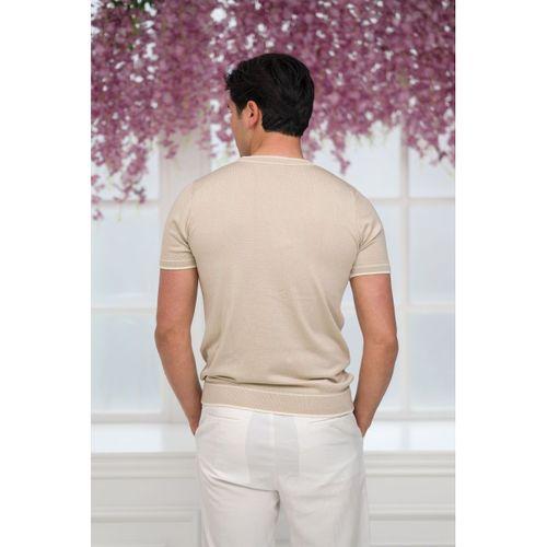 Slimfit Kolları Lastikli Likralı Desenli Bisiklet Yaka Triko T-shirt