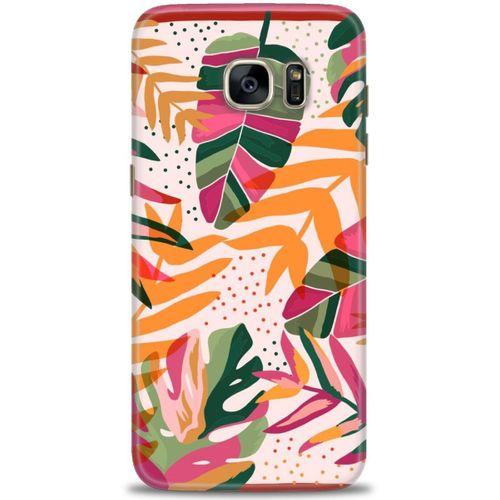 Samsung Galaxy S7 Edge Kılıf HD Baskılı Kılıf - Turuncu Pembe + Tam Ekran Koruyucu
