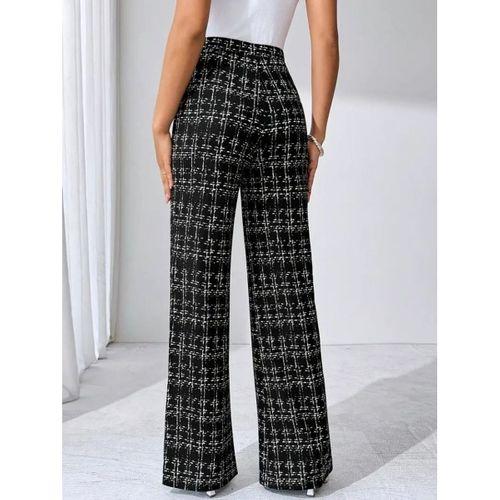 Kadın Yüksek Bel Paçaya Doğru Geniş Dokuma Pantolon