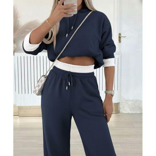 Kadın Uzun Kollu Kapşonlu Viskon Iki Iplik Füme Bluz Ve Pantolon Ikili Takım