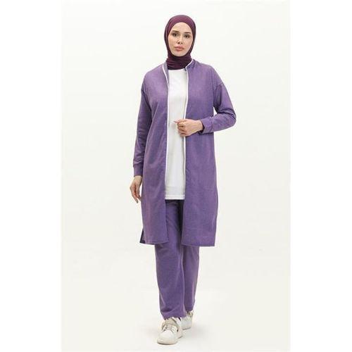 Bisiklet Yaka Fermuarlı Uzun Tunik Sade Basic Spor Takımı - 03044.207 - Koyu Lila