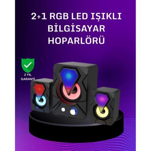 Usb Bağlantılı Rgb 2.1 Hoparlör Seti Derin Bas Ve Renkli Işık